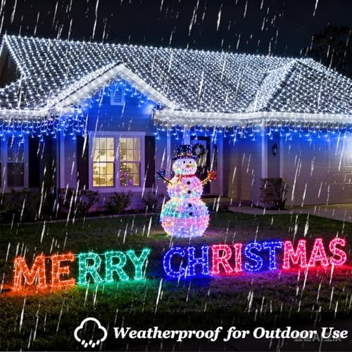 Christmas Icicle Lights Outdoor 60FT 612 LED Drops Blue & White - Image 5