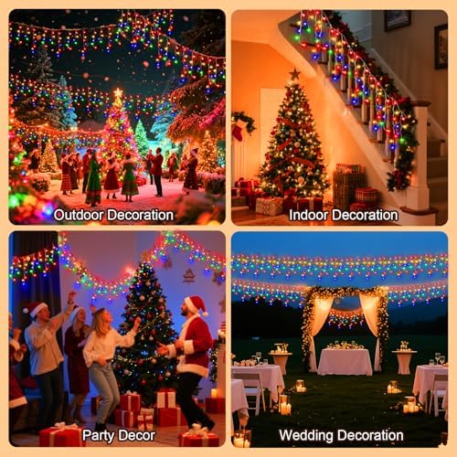 66 Ft Ice Lights for Outside, 640 LED Christmas Lights Outdoor Plug in, Christmas String Lights with 8 Modes & Timer for Holiday, Party, Wedding, House, Patio, Outdoor Decor(Multicolor) - Image 6