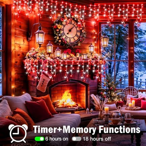 XURISEN 66ft 640 LED Christmas Lights Outdoor with 120 Drops, 8 Modes Curtain Fairy Lights Plug in Waterproof Timer Memory Function String Lights for Christmas Holiday Wedding Party Decor(Red+White) - Image 3