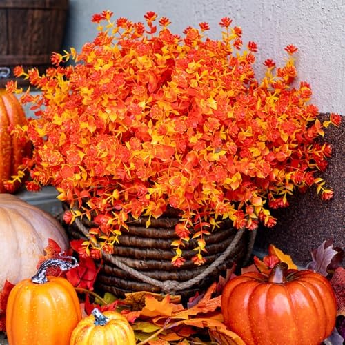 AXYLEX Artificial Fall Flowers Outdoor, Fake Mums (Orange Yellow) - Image 7