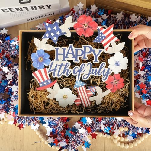 Wood Wreath for Front Door Porch Window Wall Hanging Decor (Patriotic) - Image 7