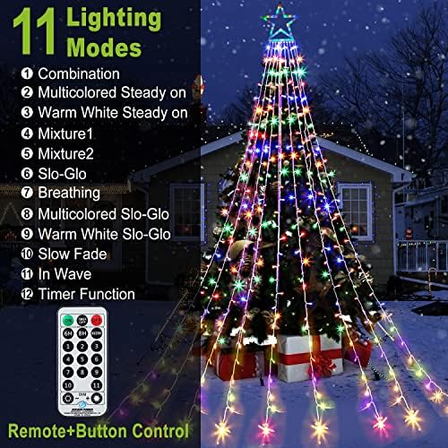 Christmas String Lights 320 LED Christmas Decorations Star Waterfall Lights with 11 Modes Remote Control for Tree Wall Yard Wedding Party (Warmwhite+Multicolored) - Image 2