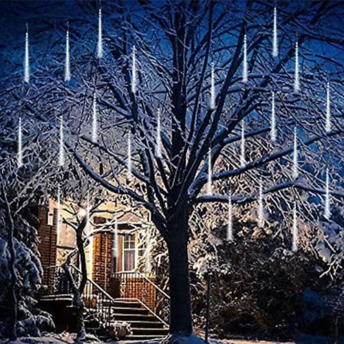LJLNION Meteor Shower Lights, 12 Inch Outdoor Icicle Christmas Lights, 8 Tubes 288 LED Iciclelights Snow Falling Light, Connectable Raindrop Light, Xmas Wedding Party Tree Holiday Decor, White - Image 2