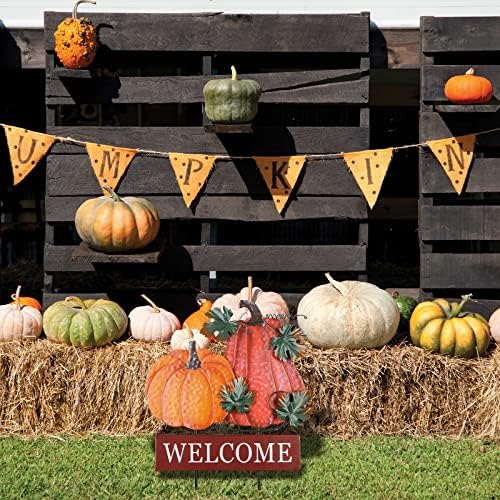 YEAHOME Fall Decorations for Home Outdoor, 22" Decorative Garden Stakes with 2 Pack Pumpkin Welcome Sign Fall Decor, Metal Yard Sign for Outside Garden Yard Lawn Patio Backyard Porch Decorations - Image 4