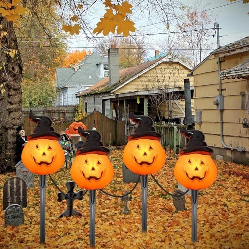 Abeja 4PCS Pumpkin Pathway Marker Lights, C7 Halloween Decorations Pathway String Lights with 4 Pumpkin Stakes Lights, Halloween Pathway Light for Lawn Walkway Driveway Markers Lighting by Abeja