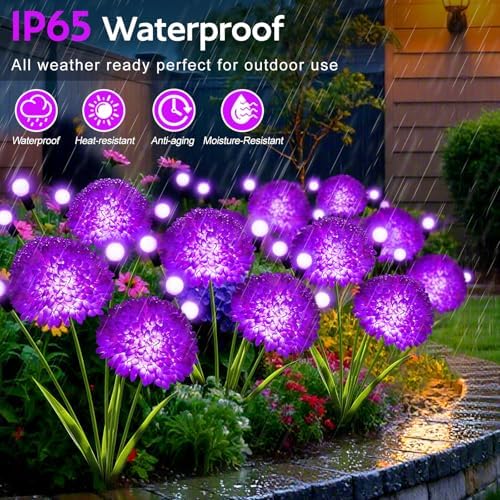 Solar Garden Lights, 8 Pack Solar Purple Swaying Firefly Lights with Flowers, Waterproof Purple Halloween Flowers Light Outdoor for Garden Patio Yard Fall Decoration, Gifts for Women Mother's Day - Image 4