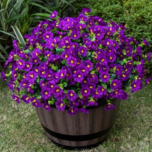 Artificial Faux Flowers for Outdoor 16 Bundles Fake Morning Glory,Fuchsia by Nigirior