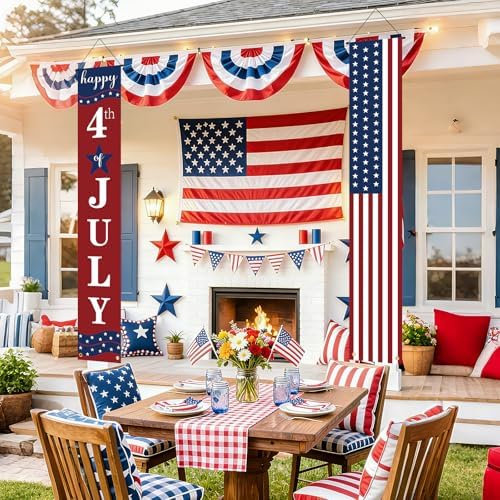 4th of July Decorations Banner Set of 2, 12" x 71" Patriotic American Flag Banners Decor for Home Office School Yard Lawn Porch Front Door, Fourth of July Memorial Day 250th Anniversary Hanging Decoration Indoor Outdoor - Image 3