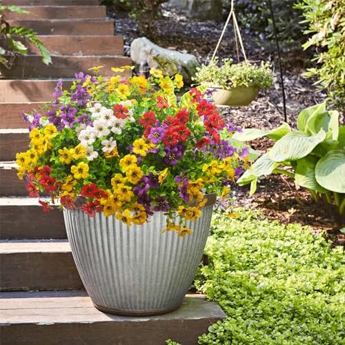 Grunyia Artificial Fake Plants Flowers for Outdoor Spring Decoration, 16 Bundles Faux Silk Colorful Daisy UV Resistant Realistic for Outside Porch Patio Home Yard Garden Planters Pots Window Box(Mix) - Image 5
