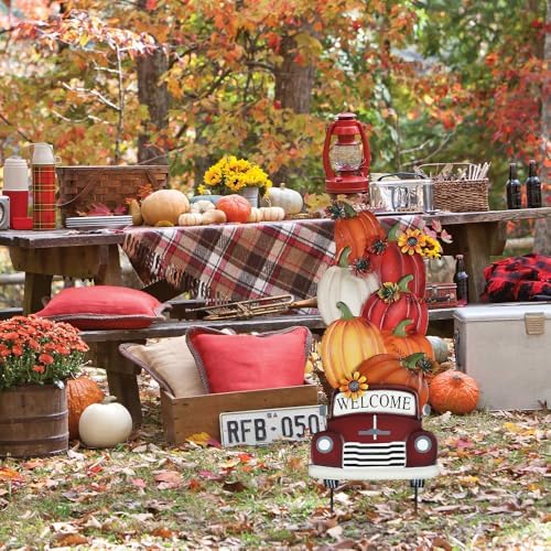 YEAHOME Fall Decorations Outdoor,Multiple Stacked Pumpkin Truck Decorative Garden Stakes for Fall Decor, Autumn Metal Yard Signs for Home Outside Garden Lawn Porch, Thanksgiving Decorations Outdoor - Image 6