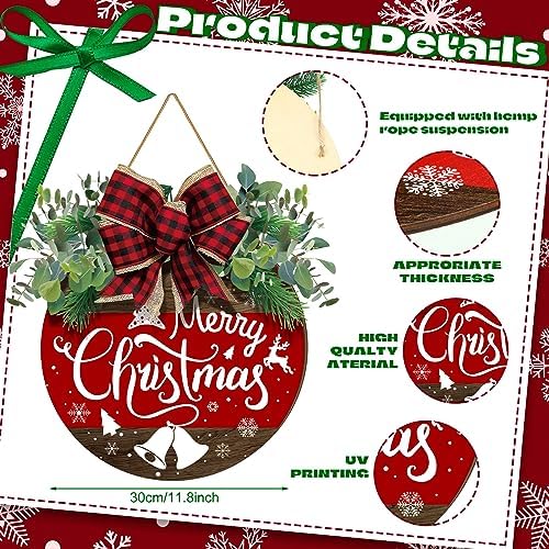 Boao Christmas Door Decorations Wooden Merry Christmas Front Door Sign - Image 2