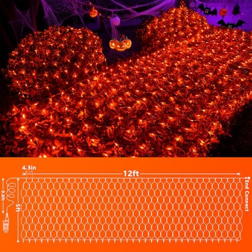 YEGUO 360 LED Orange Halloween Net Lights Outdoor Waterproof - Image 5