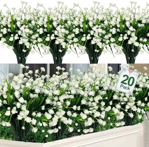 20 Bundles Artificial Flowers for Outdoors, Summer Spring Grass Camellia by TURNMEON