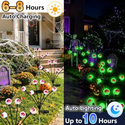 EEW Solar Halloween Decorations Outdoor 6 Pack 36 LED Eyeball Lights Green - Image 4