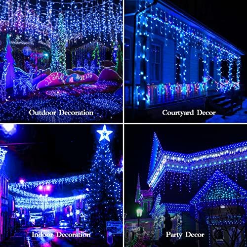FLVOECN 98FT 960 LED Christmas Lights, Waterproof 8 Modes Ice Lights for Outside with Memory and Timer Hanging Fairy Lights Plug-in Curtain String Lights for Holiday Party Wedding Home (Blue) - Image 6