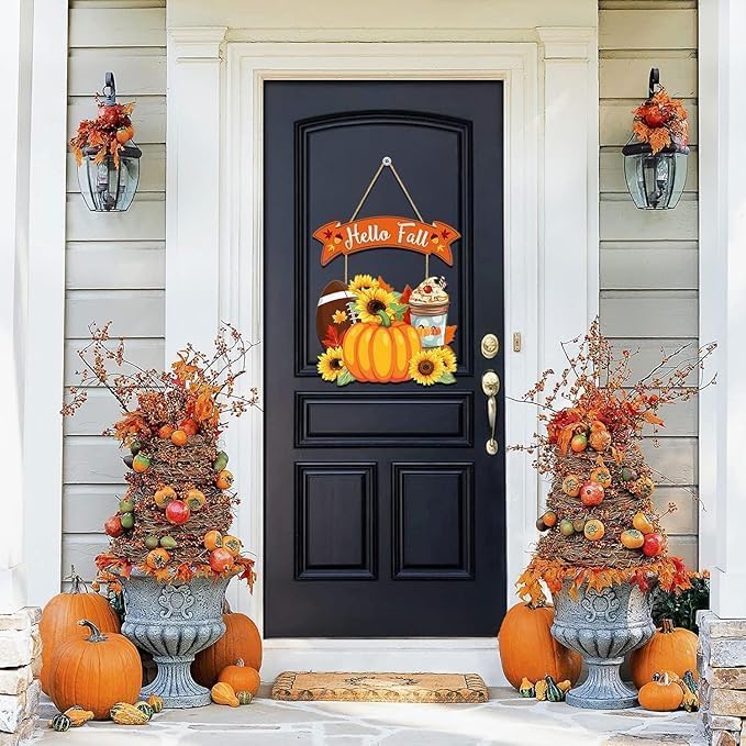 Fall Thanksgiving Door Sign, Wooden Harvest Decorations, Indoor Outdoor Farmhouse Porch Decor (3) - Image 6
