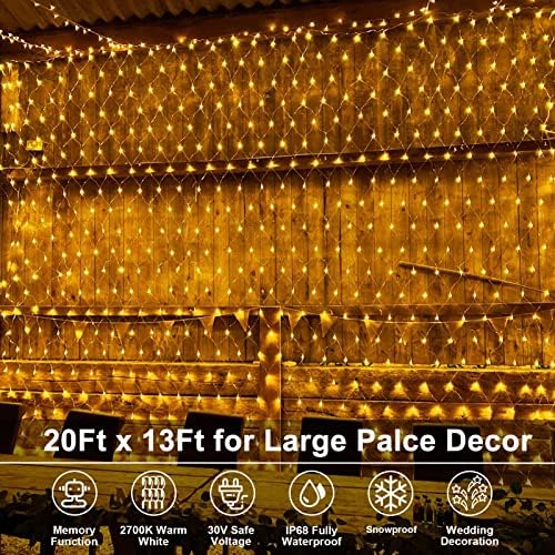 echosari 20Ft x 13Ft Net Lights Outdoor Mesh Lights Plug in with Remote, 720 LED Christmas Net Light IP68 Fully Waterproof for Party Garden Backyard Wall Bush Decor (Warm White) - Image 2