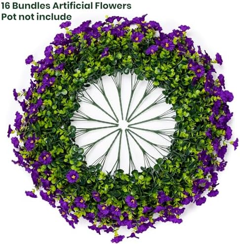 Artificial Faux Flowers for Outdoor 16 Bundles Fake Morning Glory,Purple - Image 4