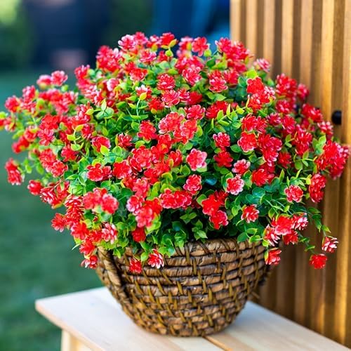 AXYLEX Artificial Flowers for Outdoors, 12 Bundles Fake Plants (Red) by AXYLEX