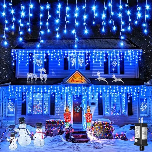 33FT Icicle Lights for Outside 400 LED Blue Christmas Lights Outdoor by Einiiya