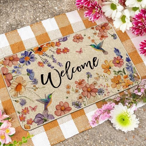 Wildflower Welcome Doormat 17"x29", Flower Spring Door Mat Indoor Entrance, Indoor Front Door mat, Non Slip Outdoor Entrance Mats, Low Profile Design Patio Porch Entryway Mats - Image 4