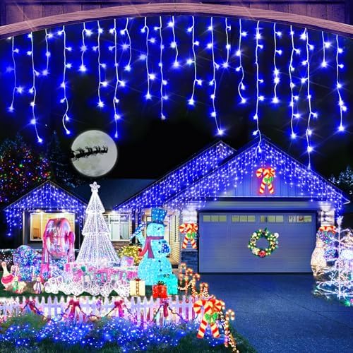 Christmas Lights Outdoor, 164FT 1600 LED Ice Lights for Outside, 320 Drops Ice String Lights with 8 Modes, Waterproof Timer & Memory for Yard, Garden, Eaves, Patio, Party (Blue) by Heceltt