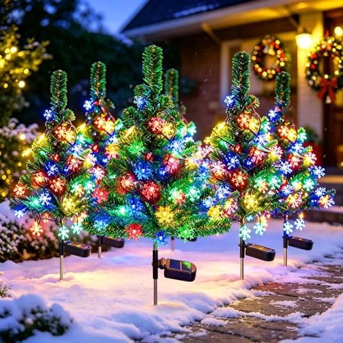 Windpnn 2-Pack 2.6FT Solar Christmas Tree Outdoor Christmas Decorations for Outsdie Garden, Patio, Yard, Pathway, Cemetery Decor (with 40 Snowflake Lights, Waterproof) - Image 5