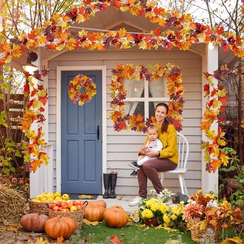 4Pack 23.6FT Fall Leaves Garland for Thanksgiving Wedding Fall Decorations - Image 7