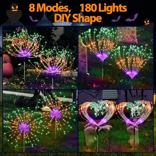 Tujoe 4 Pack Halloween Outdoor Garden Decoration Solar Firework Lights - Image 4