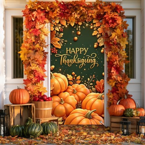BlissYard Thanksgiving Door Cover Pumpkin Harvest 35 x 71 Inch - Image 4