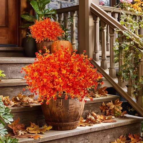 AXYLEX Artificial Fall Flowers Outdoor, Fake Mums (Orange Yellow) - Image 6