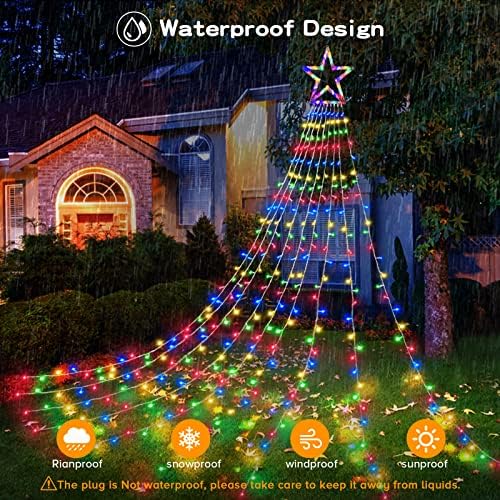 BlcTec Outdoor Christmas Decorations 317 LEDs Christmas Lights with 9 Strands 11.9ft Waterfall Christmas Tree Lights, 8 Modes, Waterproof, Topper Star & Timer for Yard Patio Xmas Décor, Multicolor - Image 6