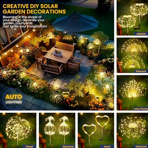 GIGALUMI 4 Pack Solar Firework Lights Outdoor, Garden Decor, Warm White - Image 2