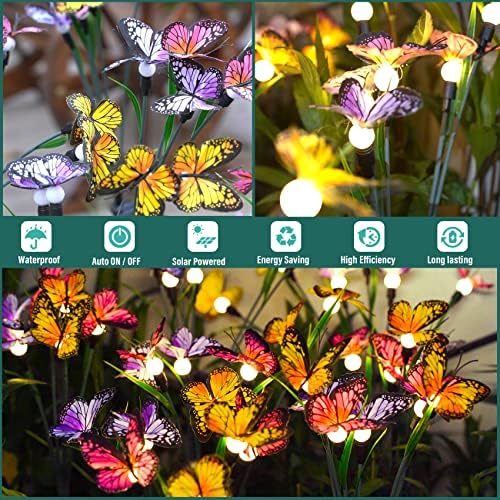 TONULAX Solar Garden Lights - 2 Pack Swaying Butterfly Light, Swaying in The Wind, Solar Outdoor Lights, Yard Patio Pathway Decoration, High Flexibility Iron Wire & Realistic Butterflies - Image 3