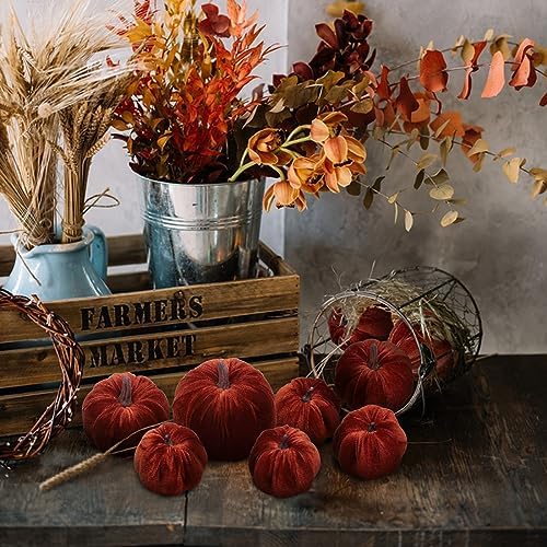 Woration 8pcs Artificial Pumpkins Decorations Velvet Fake Fabric Pumpkin - Image 5