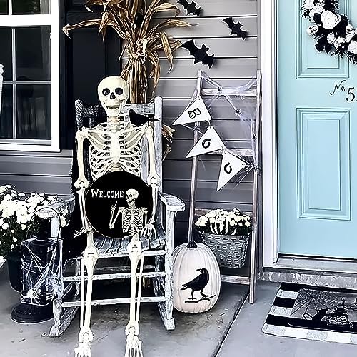 Halloween Decorations Wreath Halloween Skull Welcome Door Sign Front for Door Decoration, Rustic Wooden Holiday Decor for Front Door Porch Window Wall Farmhouse Indoor Outdoor - Image 3