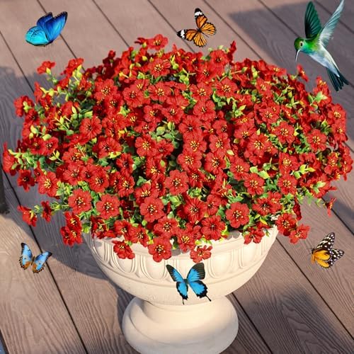 Artificial Flowers for Outdoor Decor, 16 Pack UV-Resistant Fake Red Silk Daisy Flowers, Perfect for Spring & Summer Decorating – Front Porch, Patio, Window Boxes, and Potted Plants by Unknown