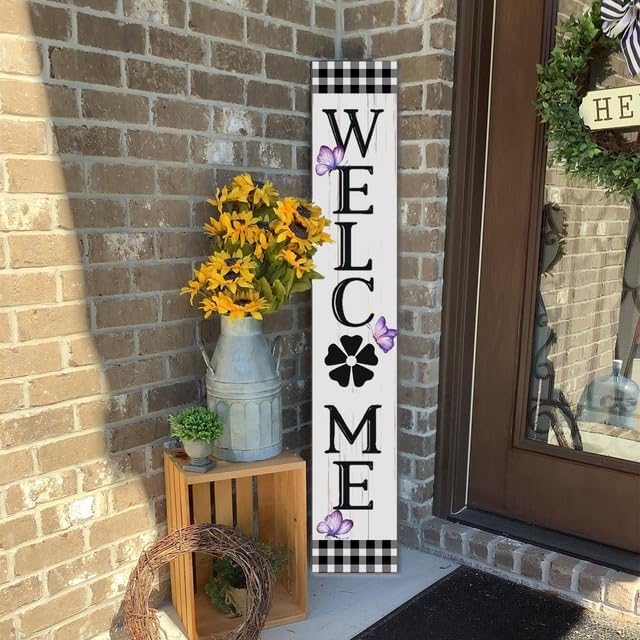 Hello Spring & Summer Butterflies Wood Porch Board, Rustic Welcome Sign and Porch Leaner for Front Door Deck Patio or Wall, Farmhouse Vertical Porch Yard Decor, Spring Decor 20x120cm - Image 3