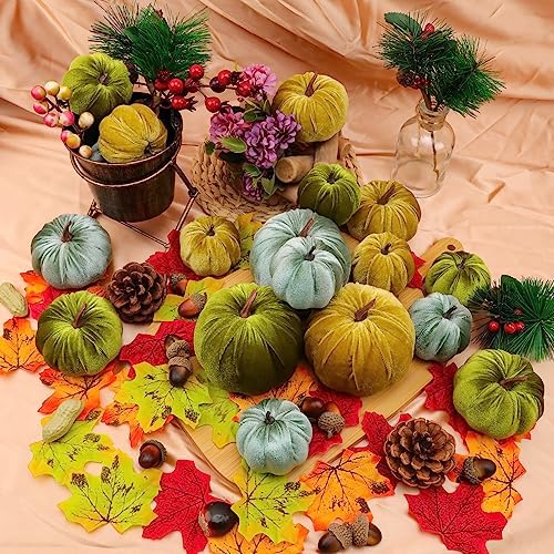 Woration 18pcs Small Velvet Fake 3 Size Artificial Pumpkins Fall Decoration - Image 5