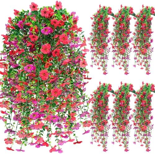 6 Pcs Fall Artificial Hanging Flowers Outdoor, Lovely Color by FineCheer