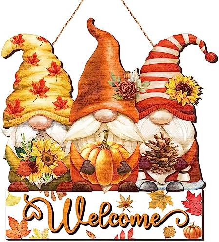 Boao Gnome Fall Welcome Door Hanger, Gnome Maple Leaf Wooden Sign Decor by Boao