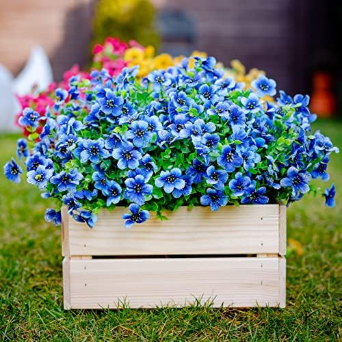 AXYLEX Artificial Flowers for Outdoors, 16 Bundles Fake Plants (Blue) - Image 6