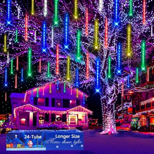 Meteor Shower Christmas Lights 24 Tube 576 LED Icicle Lights for Outside by Aokudoni