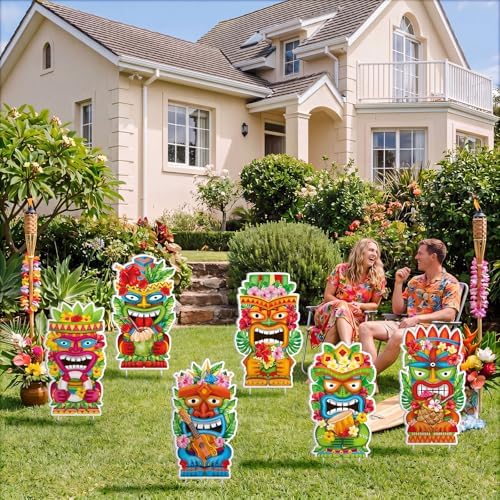 SiliFine 6 Pcs Tiki Outdoor Decor 2026 Vbs Decorations Jungle Party Rainforest Themed Decorations Outside Yard Sign Garden Stakes for Summer Hawaiian Luau Classroom Birthday Party - Image 5