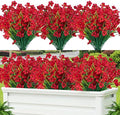 Lnoicy 12 Pcs Artificial Flowers for Outdoor,Plastic Flowers Decoration, UV Resistant Faux Flowers Shrubs, Artificial Plants for Indoor Outside Garden Home Wedding Farmhouse（Red） by Lnoicy