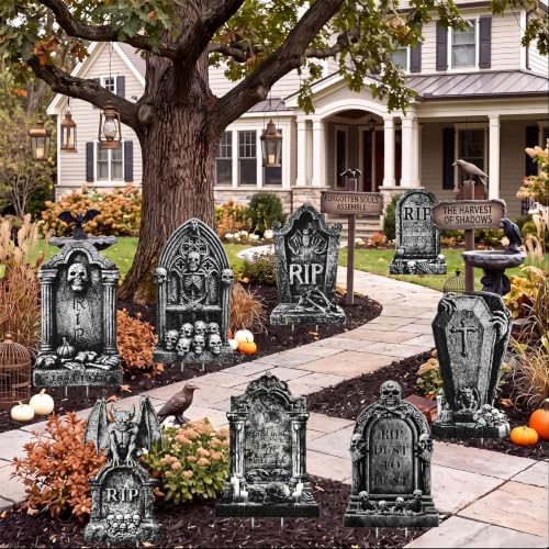 Thyle 8 Pack 15.7" Halloween Tombstones Decoration Glow in the Dark - Image 6