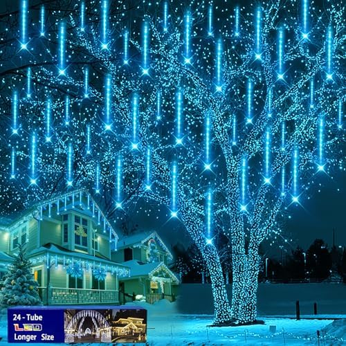 Outdoor Christmas Decorations, 24Tubes Meteor Shower Lights by Purtuemy