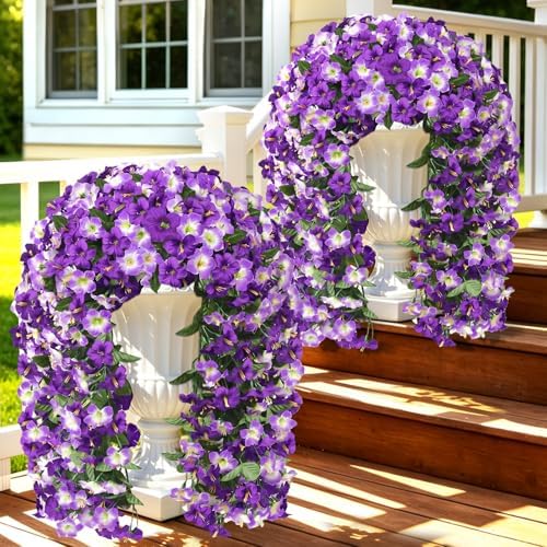 Artificial Hanging Flowers for Outdoors, 4PCS Morning Glory Faux Silk Vines by JulakoOnline