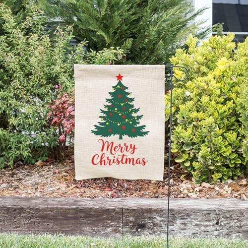 Moslion Merry Christmas Tree Garden Flag 12.5x18 Inch Mistletoe Pine Trees with Stars Light Yard Flag Burlap Banners Vertical Double Sided for Farm House Outside - Image 4
