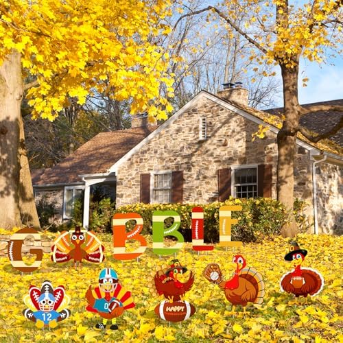 11 Pcs Thanksgiving Yard Signs Gobble Turkey Outdoor Lawn Decorations Blow Up Yard Turkey Outside Decoration Pumpkins Yard Stakes for Fall Party - Image 2